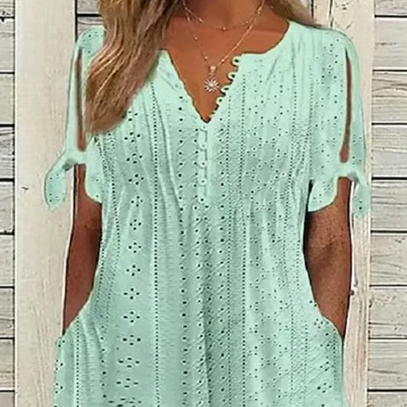 ⏰Last Day Sale 49% Off💃Women's Elegant V-Neck Hollow-Out Solid Dress