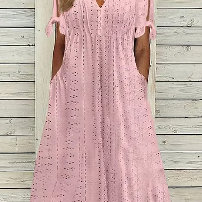 ⏰Last Day Sale 49% Off💃Women's Elegant V-Neck Hollow-Out Solid Dress