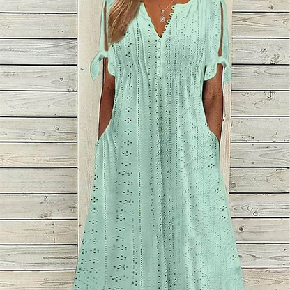 ⏰Last Day Sale 49% Off💃Women's Elegant V-Neck Hollow-Out Solid Dress