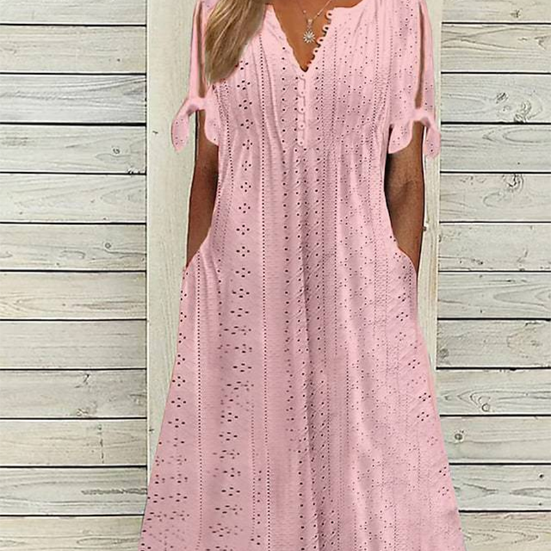⏰Last Day Sale 49% Off💃Women's Elegant V-Neck Hollow-Out Solid Dress