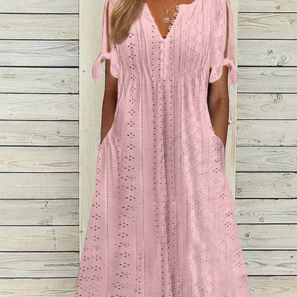 ⏰Last Day Sale 49% Off💃Women's Elegant V-Neck Hollow-Out Solid Dress