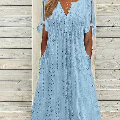 ⏰Last Day Sale 49% Off💃Women's Elegant V-Neck Hollow-Out Solid Dress