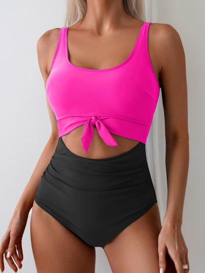 🥳2026 HOT SALE🥳💞50K+ SOLD!👵🌊 50% OFF! Ruched Tie-Knot Swimsuit – Tummy control, stylish knot front. Comfortable & flattering for holidays. Feel confident at the beach. 🩱🌸
