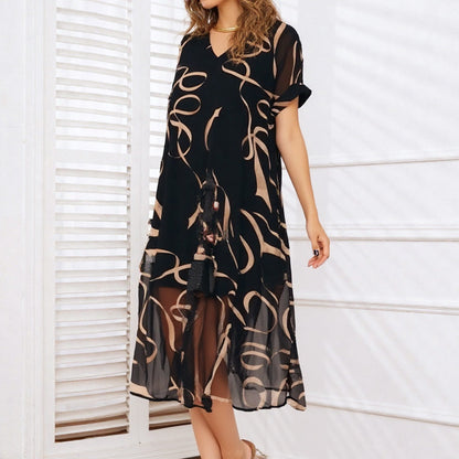 🔥Last Day Special Sale 60% OFF!!💝✨Flowy V-Neck Printed Long Dress, Lightweight, Comfy,Breathable, Wrinkle-Resistant,Flattering For All Body Types.👗