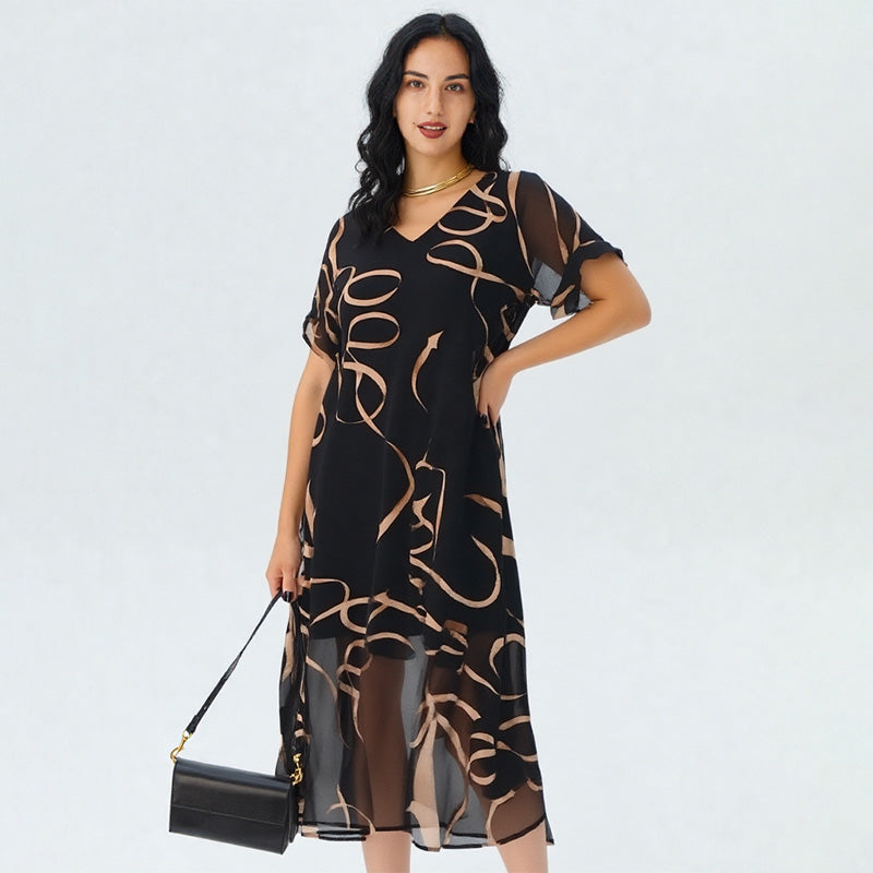 🔥Last Day Special Sale 60% OFF!!💝✨Flowy V-Neck Printed Long Dress, Lightweight, Comfy,Breathable, Wrinkle-Resistant,Flattering For All Body Types.👗