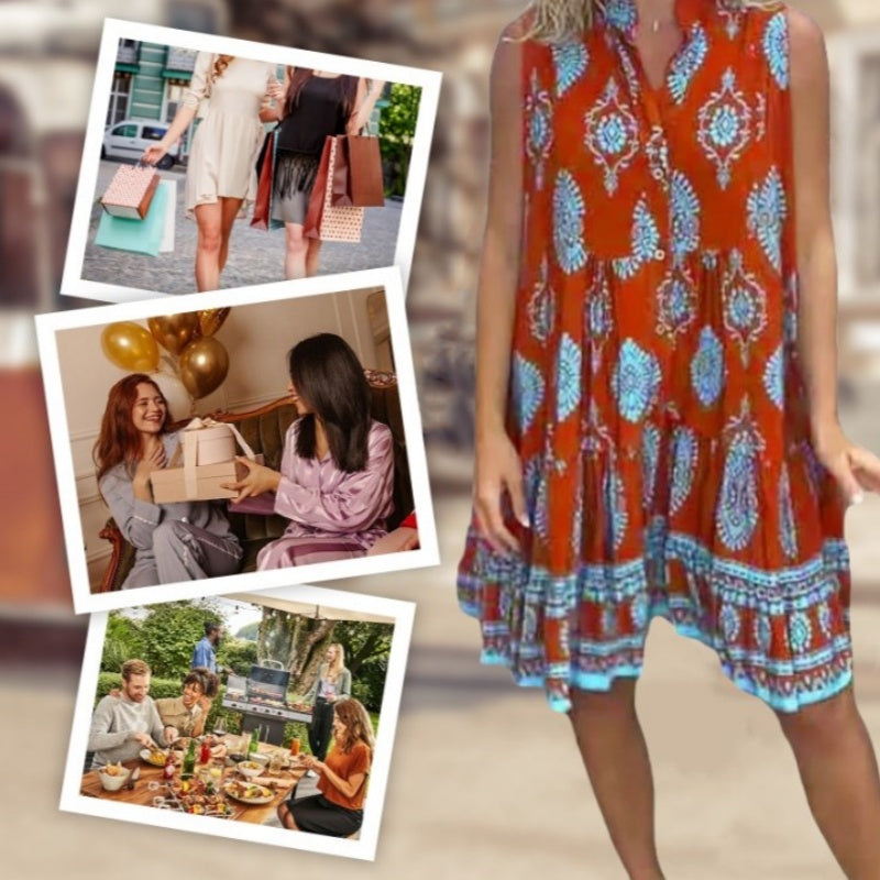 Women’s Casual V-Neck Sleeveless Print Dress