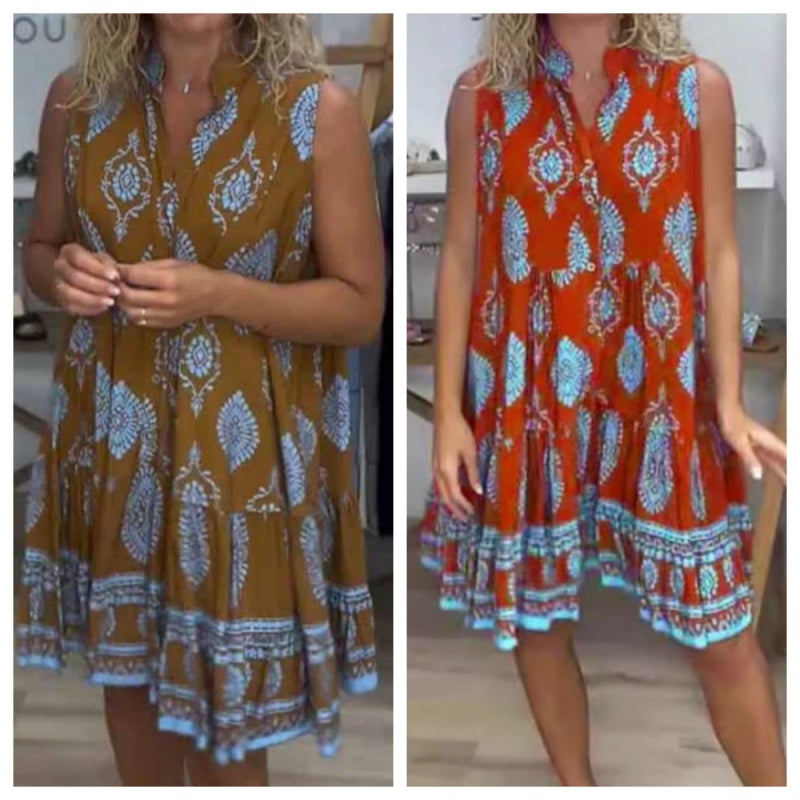 Women’s Casual V-Neck Sleeveless Print Dress