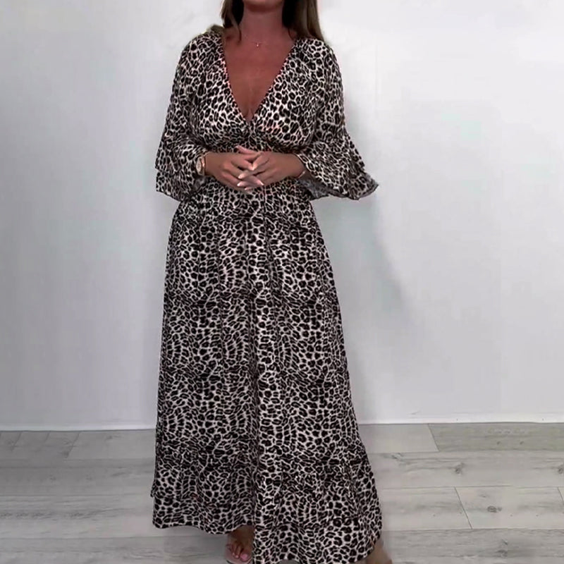 V-Neck Leopard Print Maxi Dress