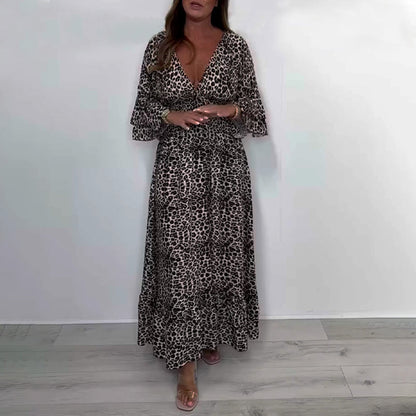 V-Neck Leopard Print Maxi Dress