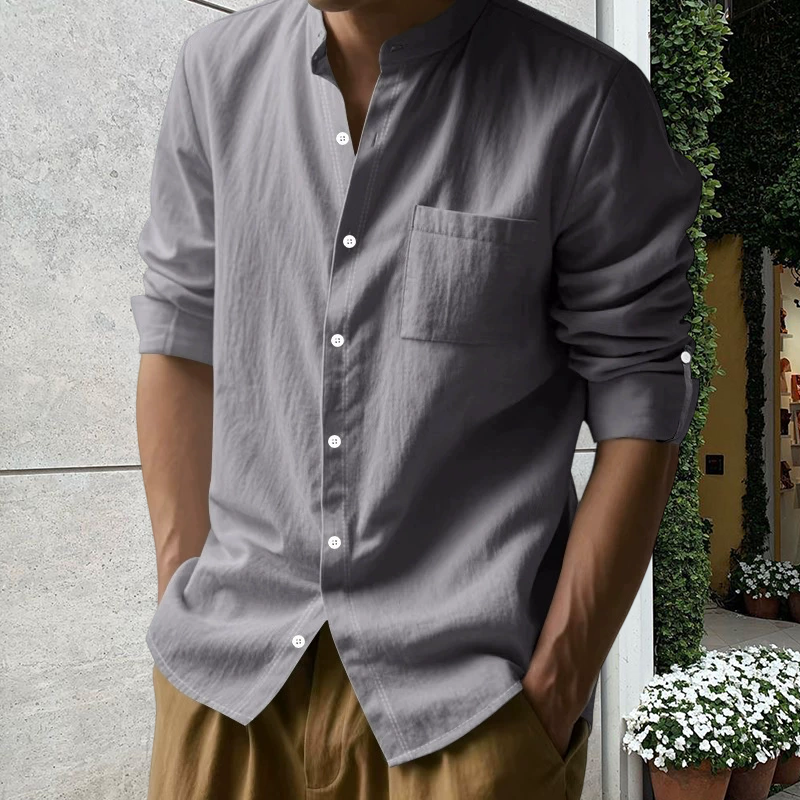 💎 50% OFF! 💎 Men's Linen Long Sleeve Stand Collar Shirt