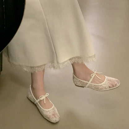 Elegant Mesh Ballet Shoes with Bow