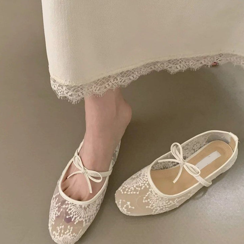 Elegant Mesh Ballet Shoes with Bow