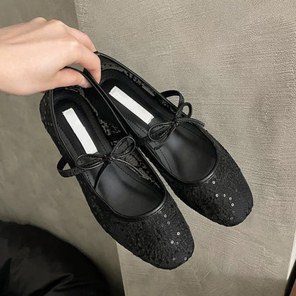 Elegant Mesh Ballet Shoes with Bow