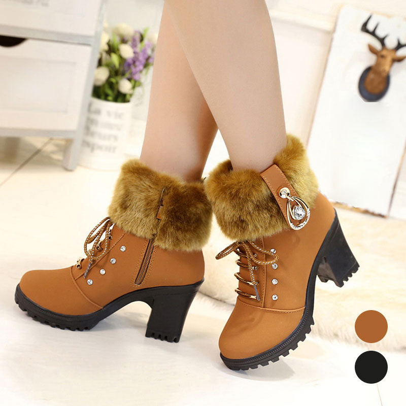 🍁Autumn/Winter Special Offer: 49% Off🍂Women's Plush Zipper Chunky Heel Ankle Boots