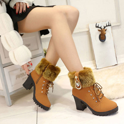🍁Autumn/Winter Special Offer: 49% Off🍂Women's Plush Zipper Chunky Heel Ankle Boots