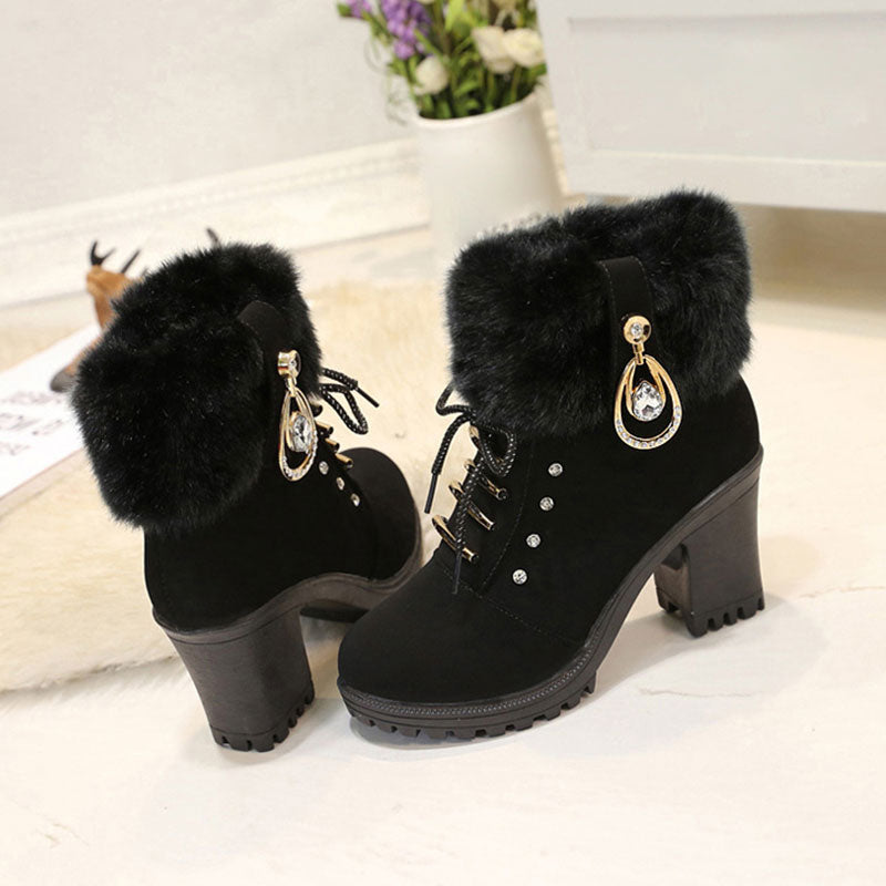 🍁Autumn/Winter Special Offer: 49% Off🍂Women's Plush Zipper Chunky Heel Ankle Boots