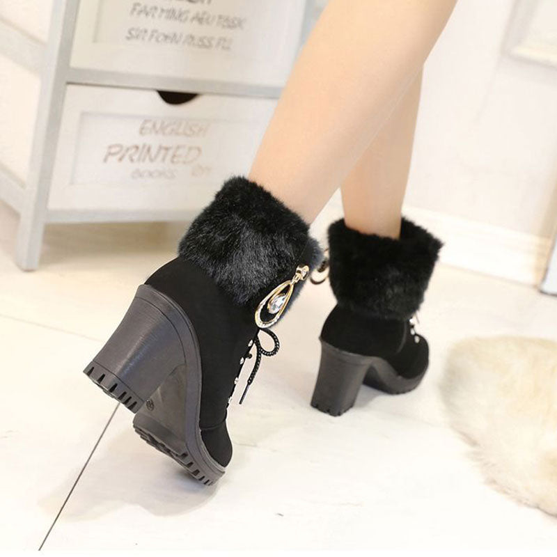 🍁Autumn/Winter Special Offer: 49% Off🍂Women's Plush Zipper Chunky Heel Ankle Boots