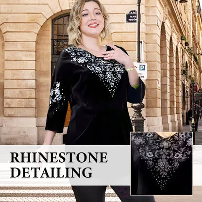 🔥Women's Velvet Rhinestone Top & Pants Set