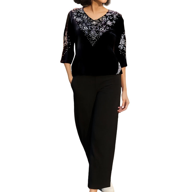 🔥Women's Velvet Rhinestone Top & Pants Set