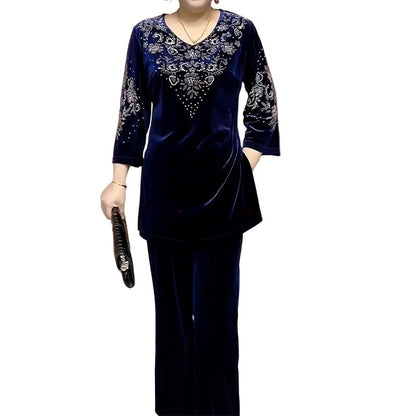 🔥Women's Velvet Rhinestone Top & Pants Set