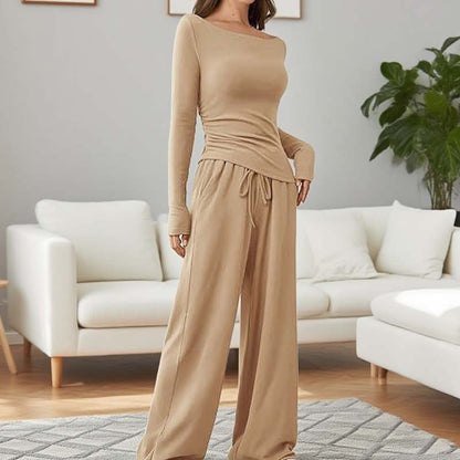 Asymmetrical Long-Sleeve T-Shirt & Wide-Leg Pants Set