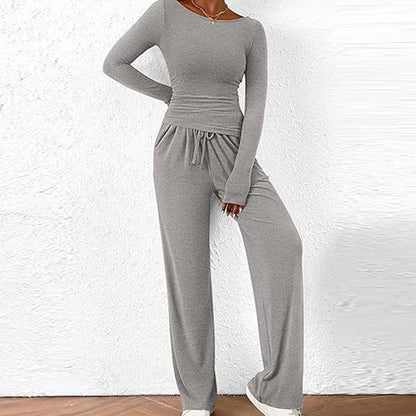 Asymmetrical Long-Sleeve T-Shirt & Wide-Leg Pants Set