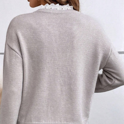Women's Lace-Trimmed V-Neck Knit Top