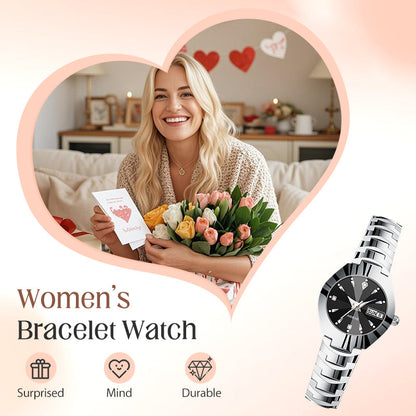 ⌚ LIMITED-TIME 50% OFF! Women’s Elegant Stainless Steel Bracelet Watch, Waterproof Crystal Dial Calendar Quartz Wrist Watch
