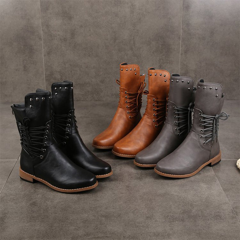 Women’s Lace-Up Low-Heel Round Toe Ankle Boots【FREE SHIPPING】