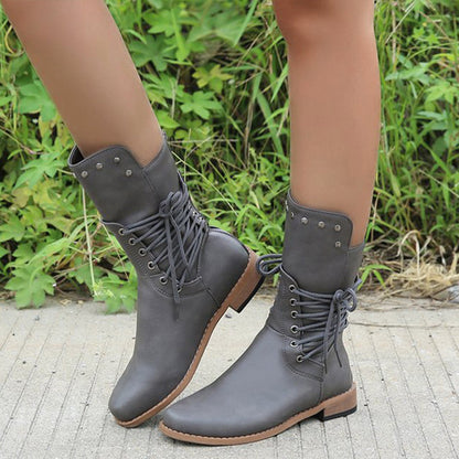 Women’s Lace-Up Low-Heel Round Toe Ankle Boots【FREE SHIPPING】