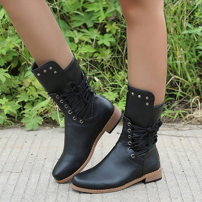 Women’s Lace-Up Low-Heel Round Toe Ankle Boots【FREE SHIPPING】
