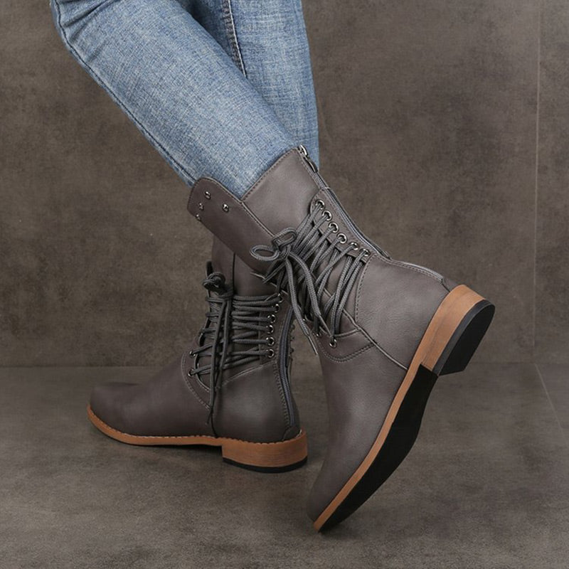 Women’s Lace-Up Low-Heel Round Toe Ankle Boots【FREE SHIPPING】