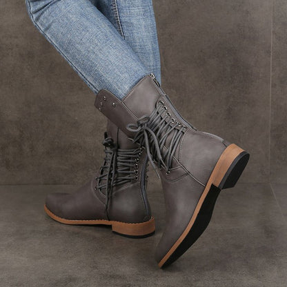 Women’s Lace-Up Low-Heel Round Toe Ankle Boots【FREE SHIPPING】