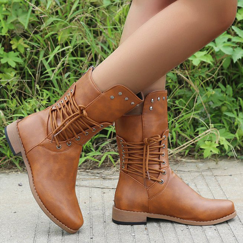 Women’s Lace-Up Low-Heel Round Toe Ankle Boots【FREE SHIPPING】
