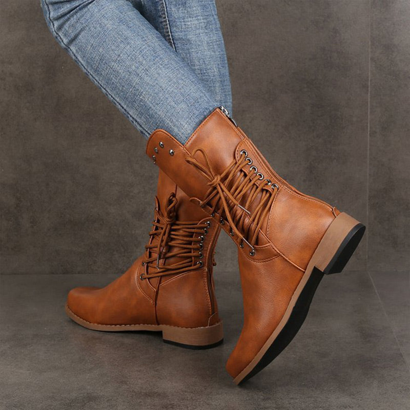 Women’s Lace-Up Low-Heel Round Toe Ankle Boots【FREE SHIPPING】