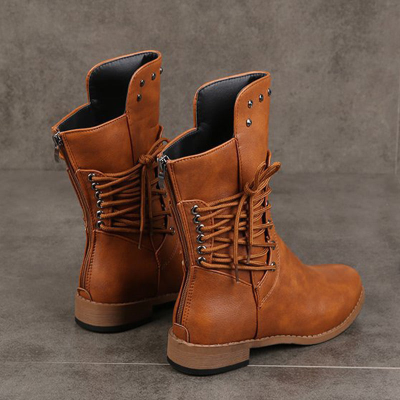 Women’s Lace-Up Low-Heel Round Toe Ankle Boots【FREE SHIPPING】