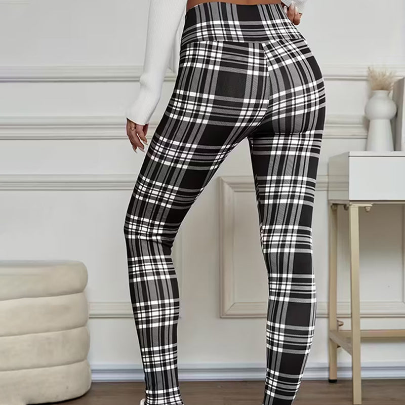 High-Elasticity Slim Fit Warm Plaid Leggings for Women
