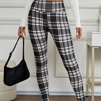 High-Elasticity Slim Fit Warm Plaid Leggings for Women
