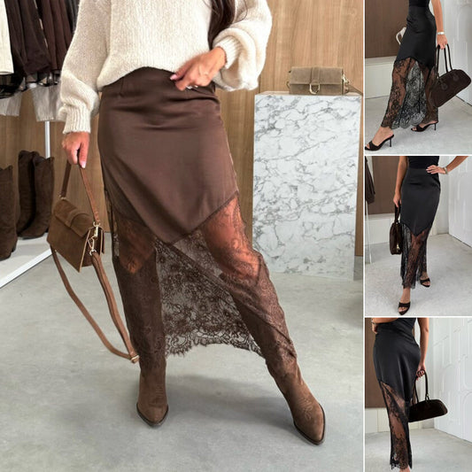 💃LAST DAY SALE 50% OFF!!💋Women's Elegant Lace Panel Long Skirt