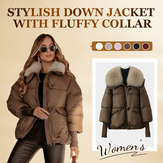 Women’s Stylish Short Down Jacket With Fluffy Collar【FREE SHIPPING】