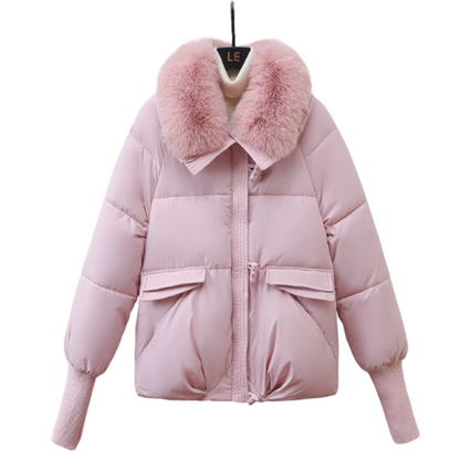 Women’s Stylish Short Down Jacket With Fluffy Collar【FREE SHIPPING】