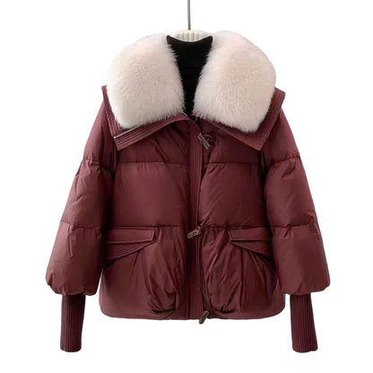 Women’s Stylish Short Down Jacket With Fluffy Collar【FREE SHIPPING】