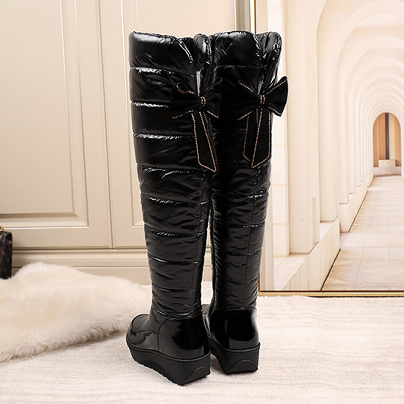 Women's Warm Waterproof Tall Boots with Bow Accent
