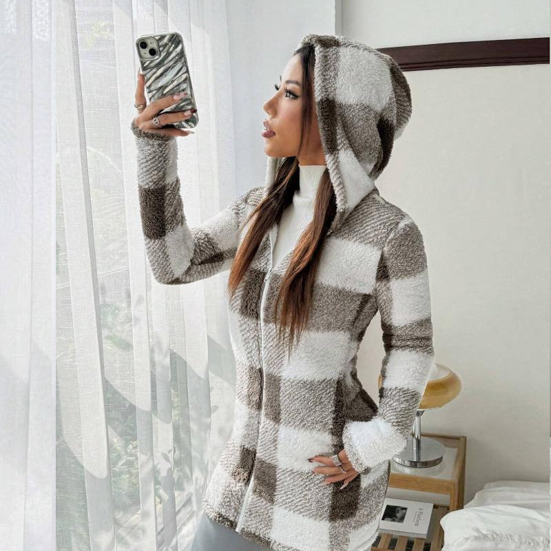 🔥Hot Sale Offers-Women's Plaid Zip-Up Hooded Jacket【FREE SHIPPING】