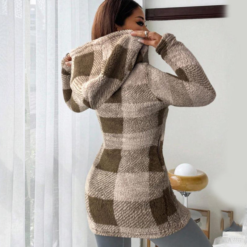 🔥Hot Sale Offers-Women's Plaid Zip-Up Hooded Jacket【FREE SHIPPING】