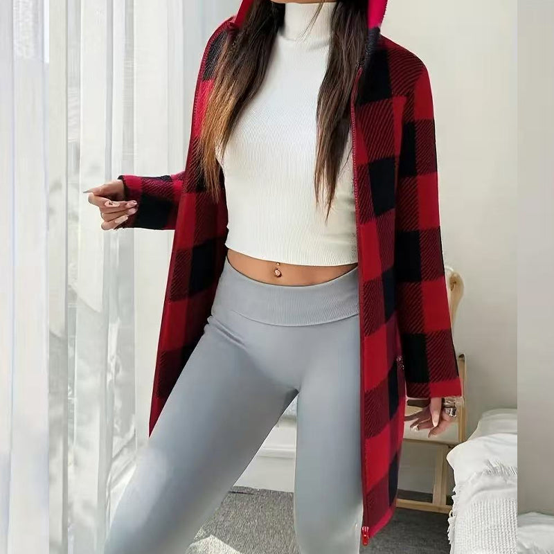 🔥Hot Sale Offers-Women's Plaid Zip-Up Hooded Jacket【FREE SHIPPING】