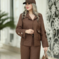 Women's Solid Casual Lapel Coat & Pants Two-Piece Set