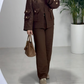 Women's Solid Casual Lapel Coat & Pants Two-Piece Set