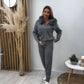 Women’s Plush Collar Zip-Up Hoodie & Jogger Set
