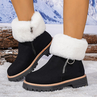 Women's Faux Fur Ankle Snow Boots with Zipper